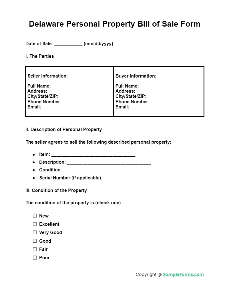 FREE 33+ Delaware Bill of Sale Form Samples, PDF, MS Word, Google Docs