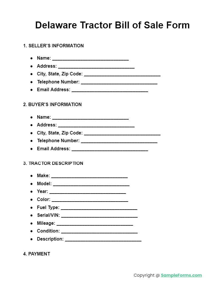 delaware tractor bill of sale form