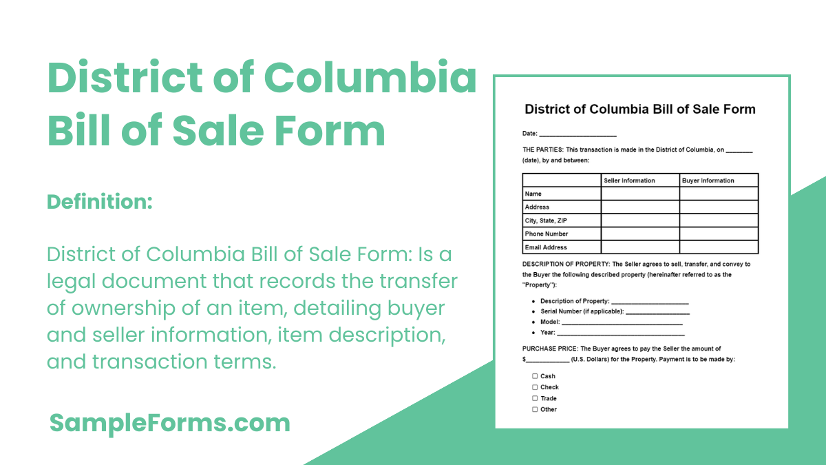 district of columbia bill of sale form