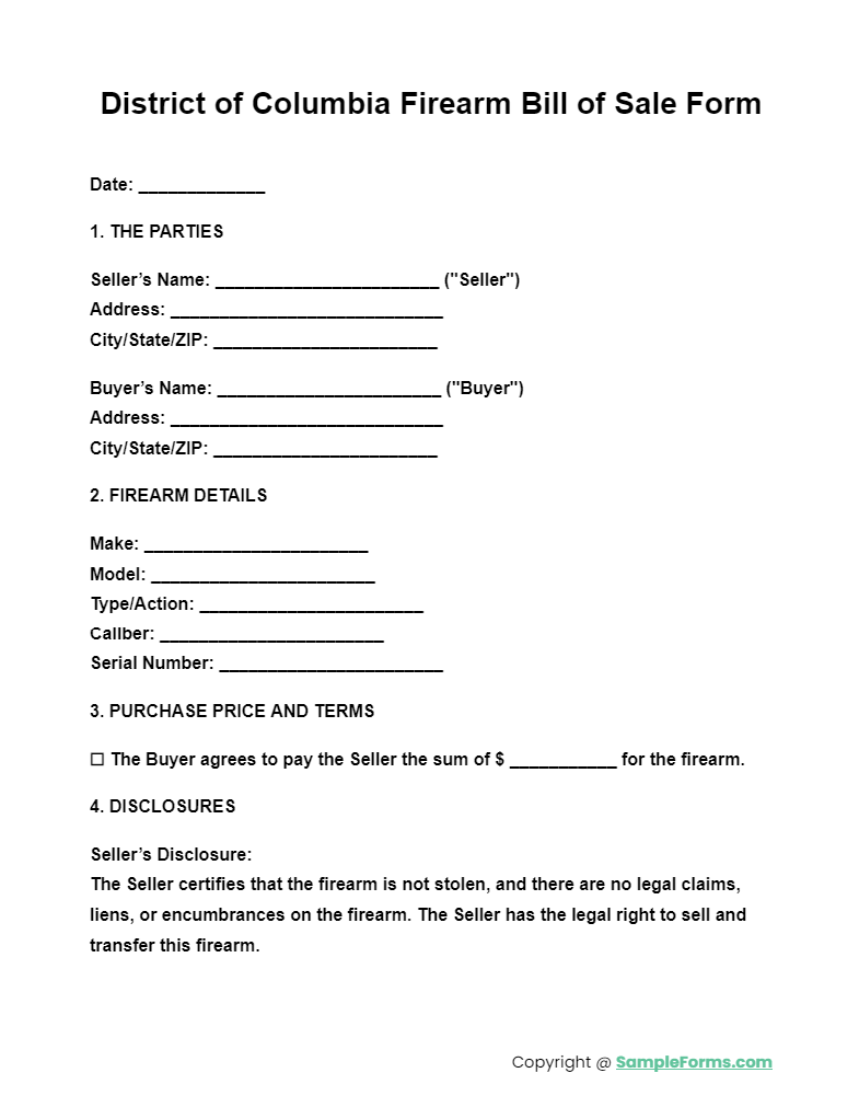 district of columbia firearm bill of sale form