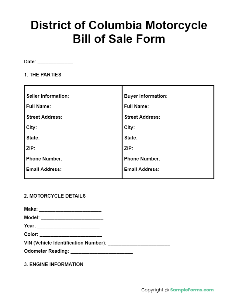 district of columbia motorcycle bill of sale form