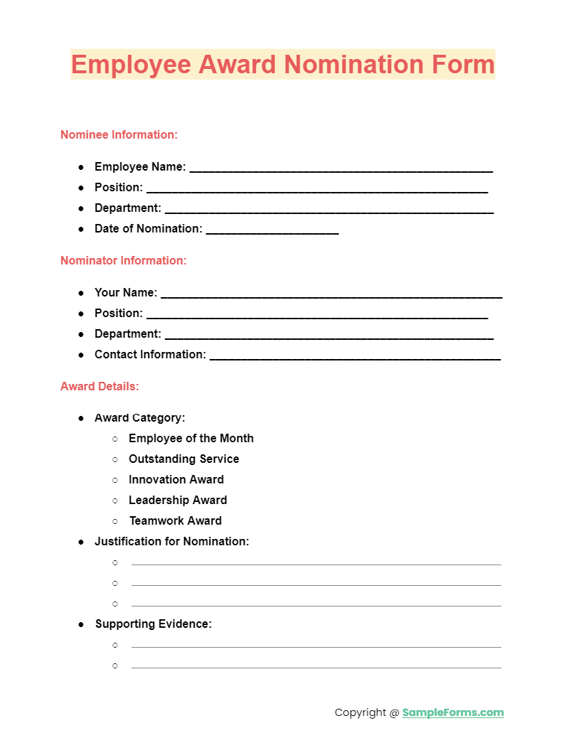 employee award nomination form