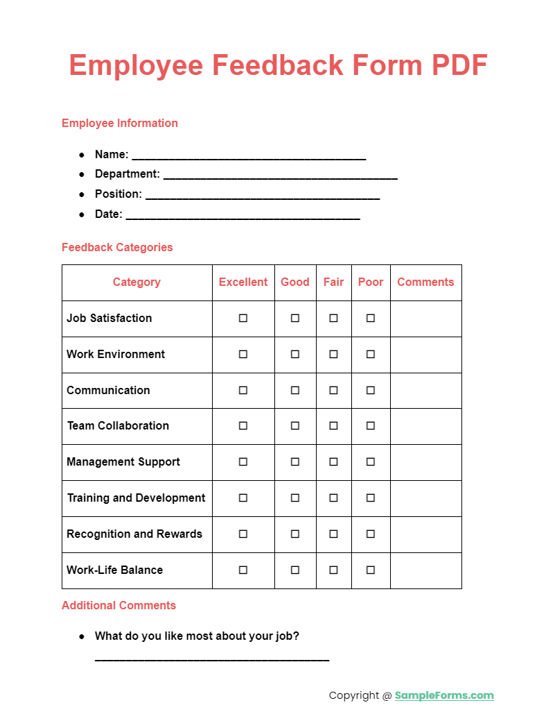 FREE 12+ Employee Feedback Form Samples, PDF, MS Word, Google Docs, Excel