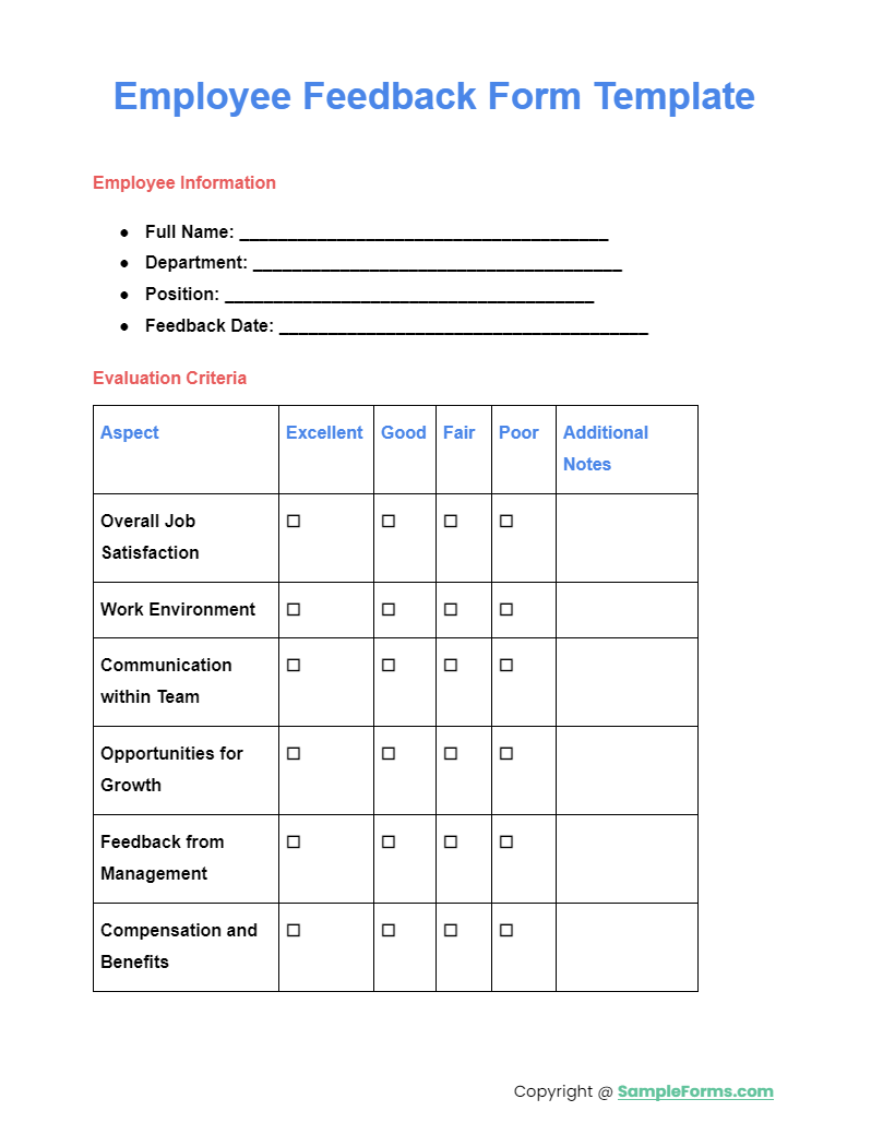 employee feedback form template