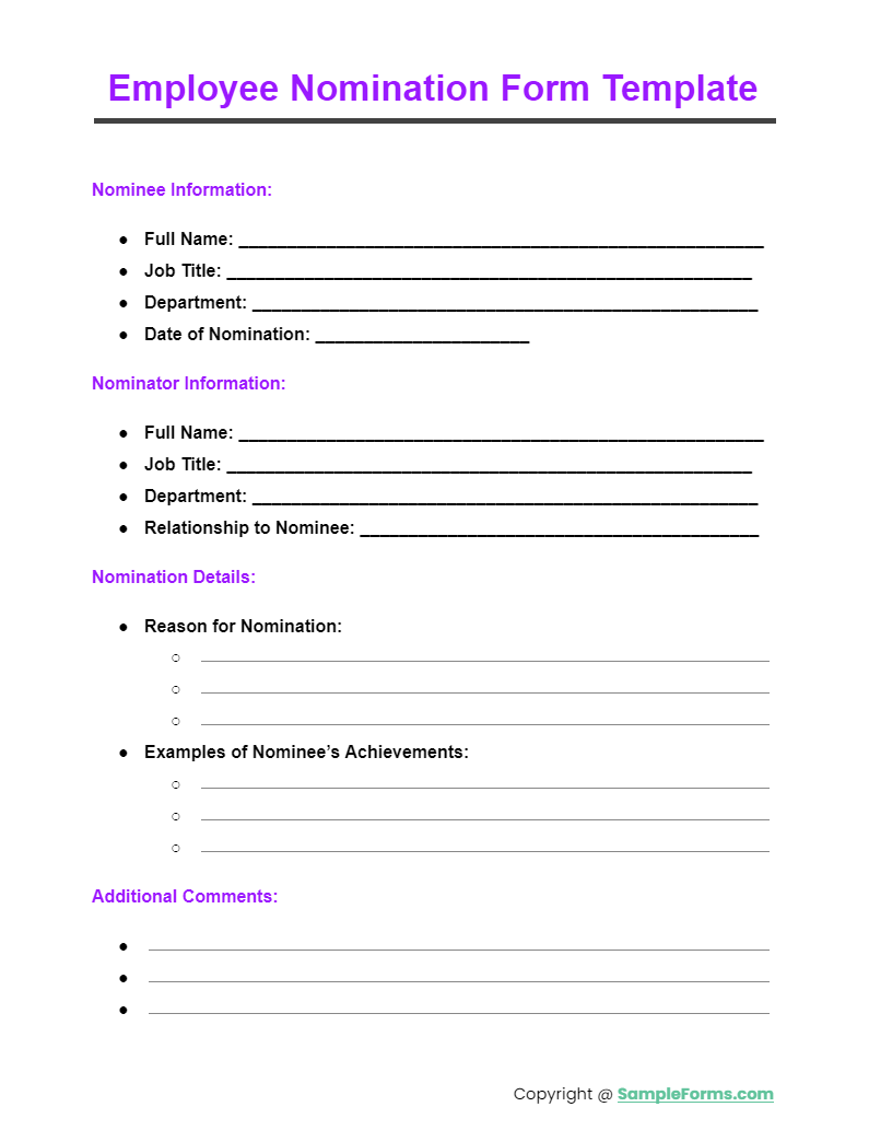 employee nomination form template