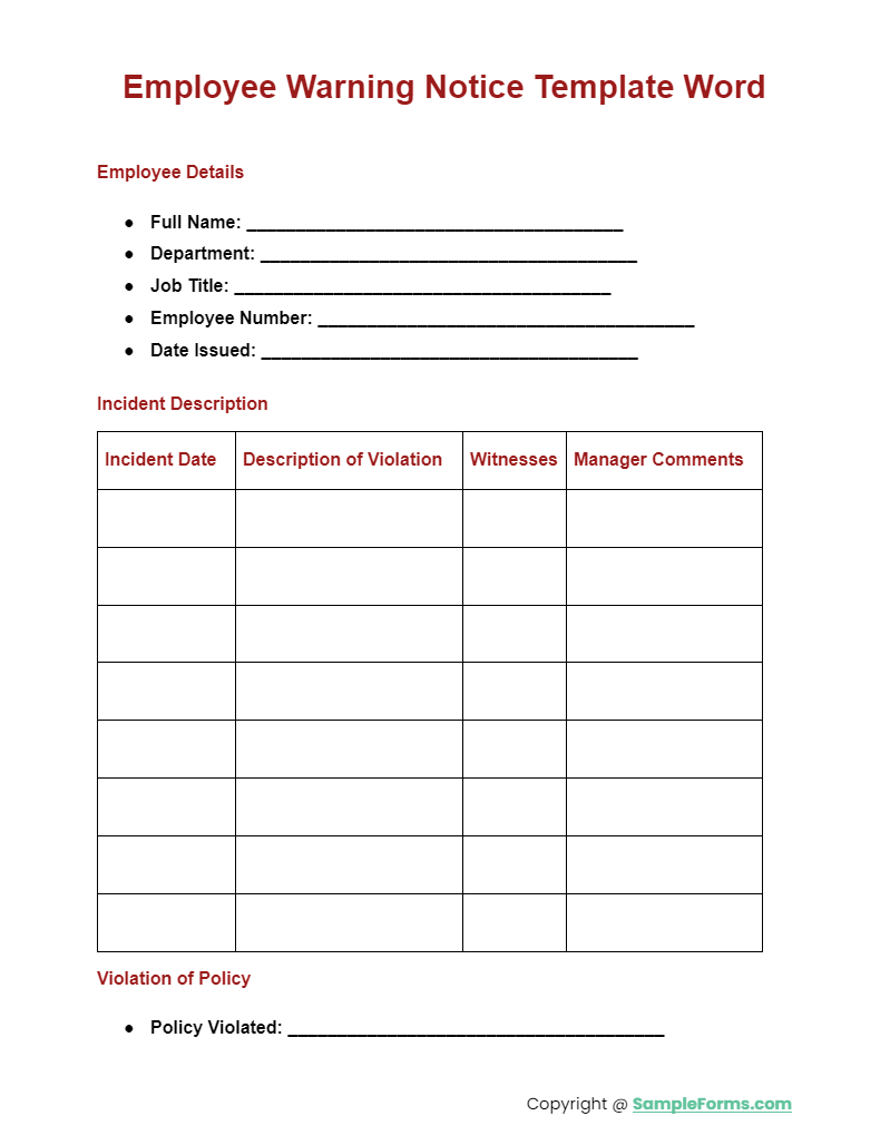 FREE 11+ Employee Warning Notice Form Samples, PDF, MS Word, Google ...
