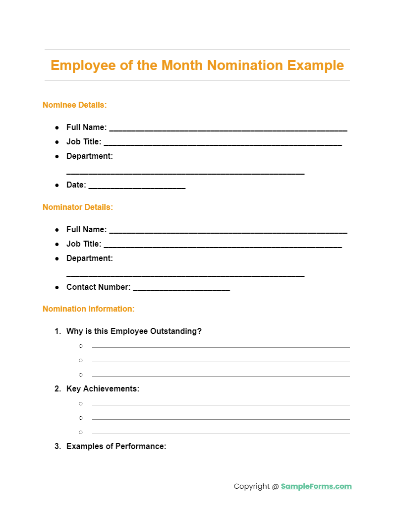 employee of the month nomination example