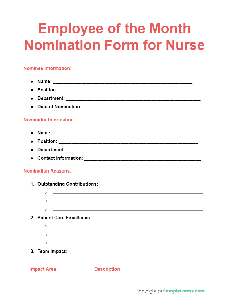 employee of the month nomination form for nurse