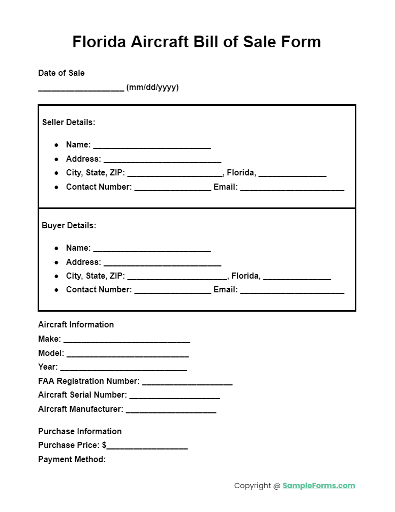 florida aircraft bill of sale form