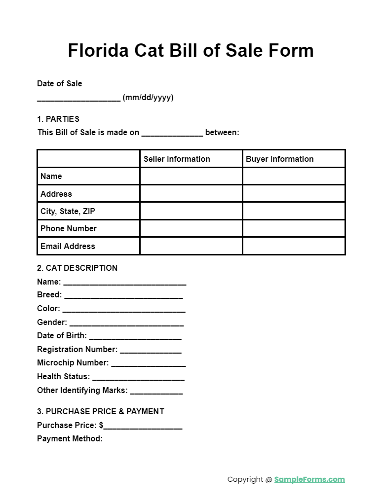 florida cat bill of sale form