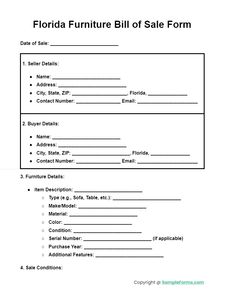 florida furniture bill of sale form