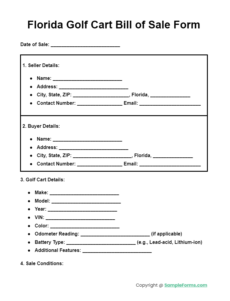 florida golf cart bill of sale form