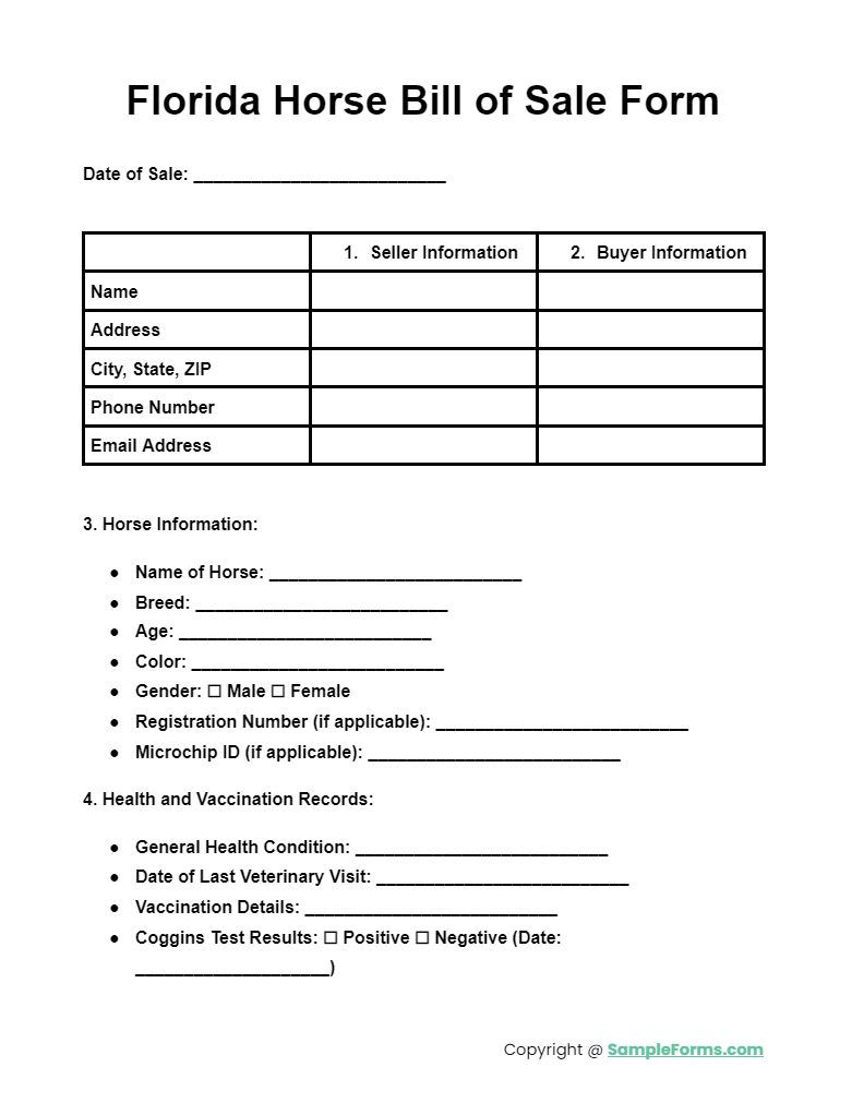 florida horse bill of sale form