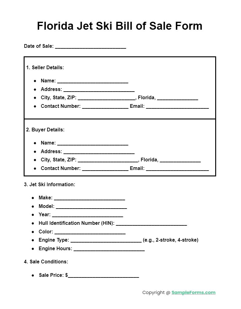 florida jet ski bill of sale form