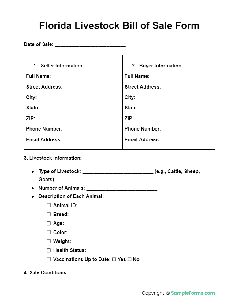 florida livestock bill of sale form