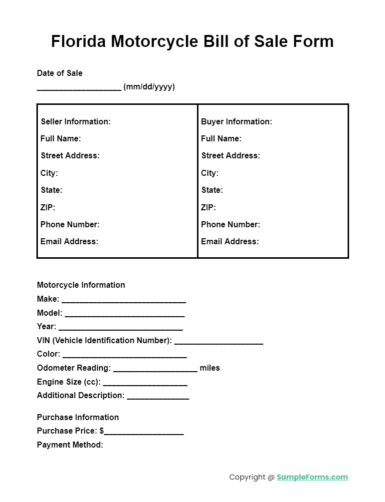 florida motorcycle bill of sale form