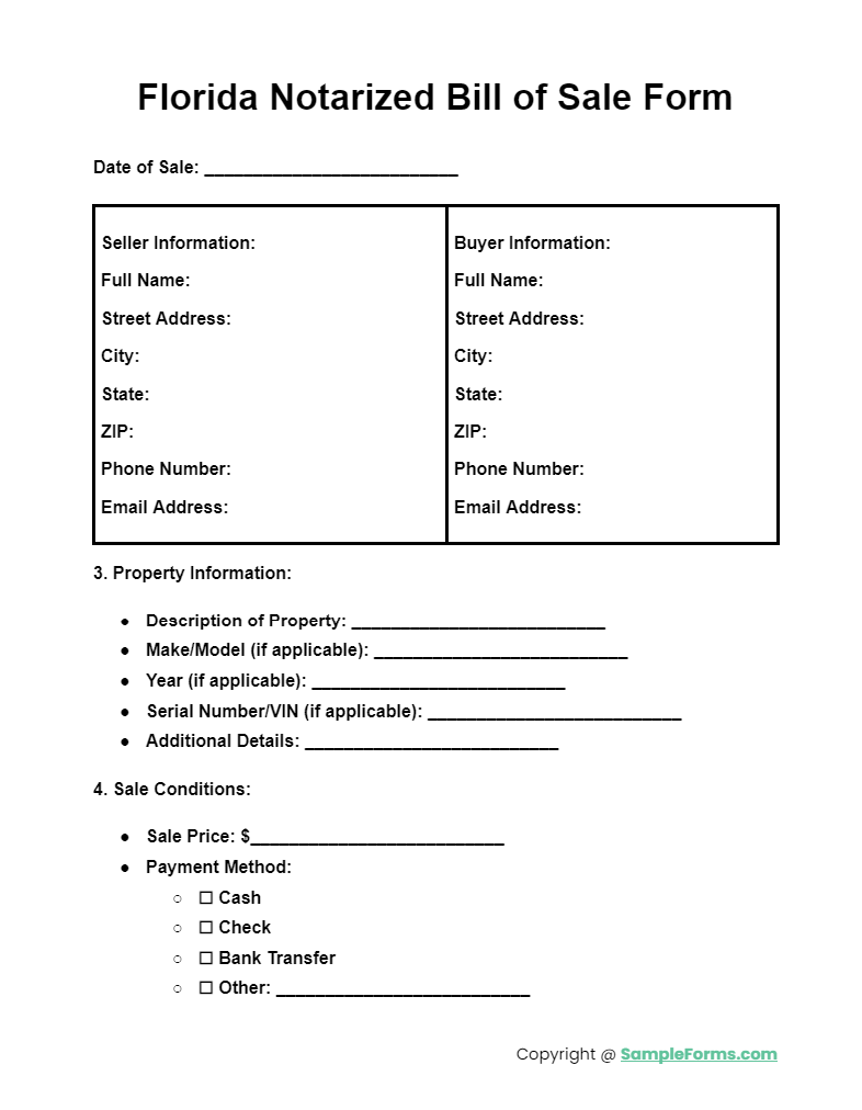 florida notarized bill of sale form