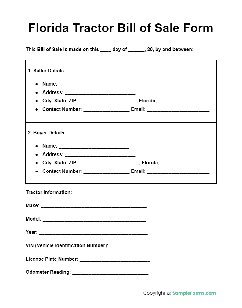 florida tractor bill of sale form