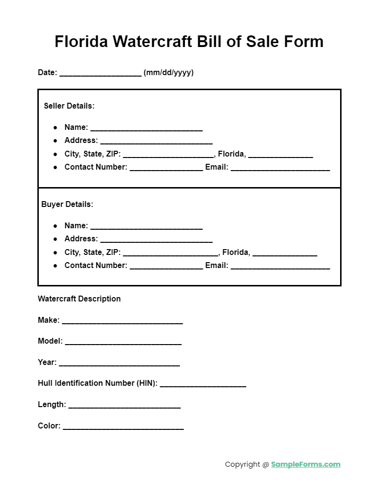 florida watercraft bill of sale form