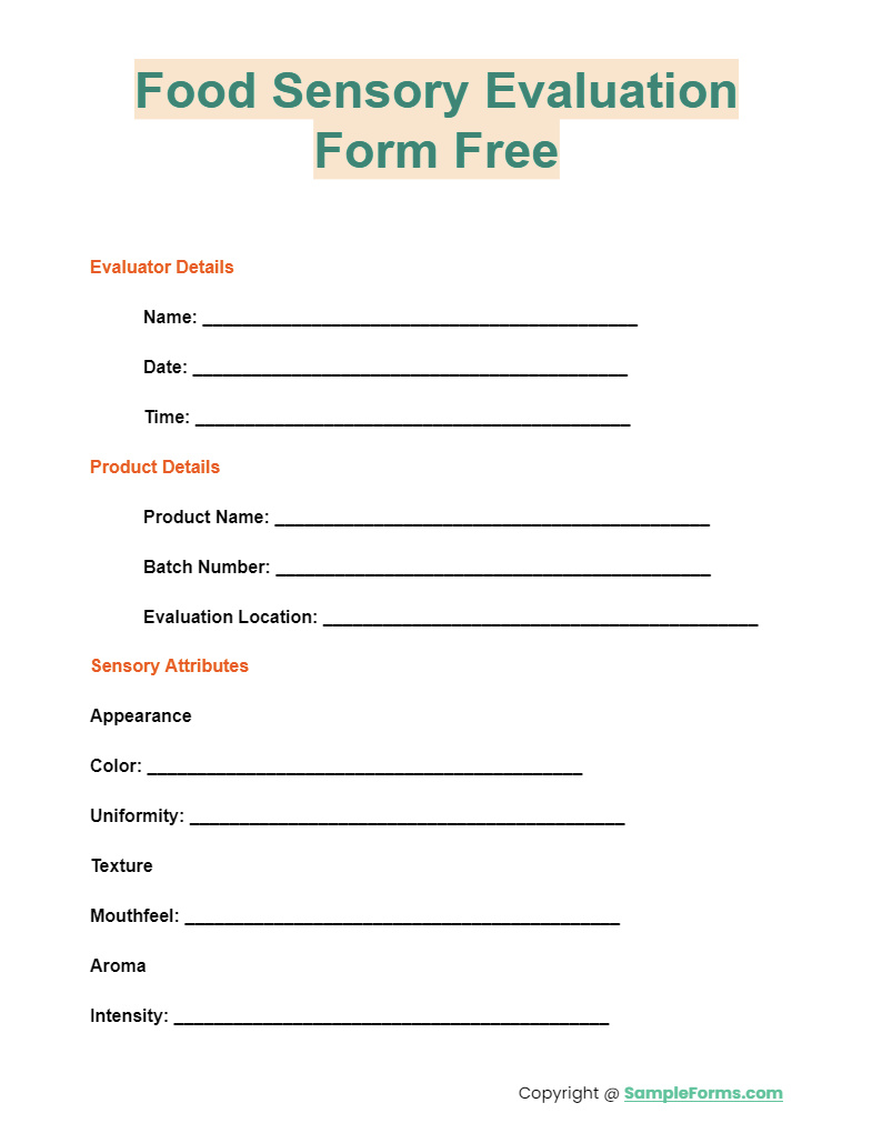 food sensory evaluation form free