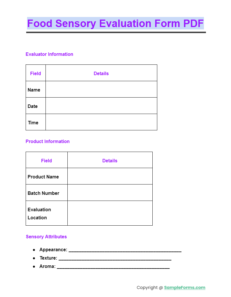 food sensory evaluation form pdf