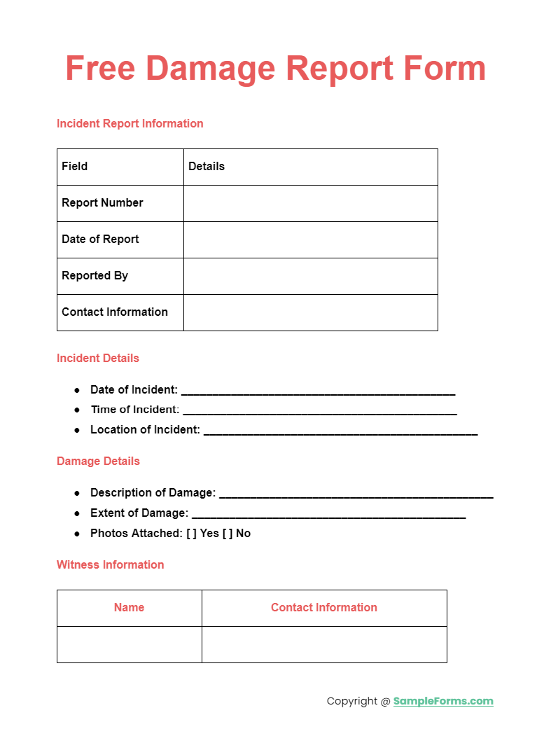 free damage report form