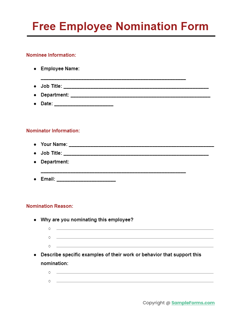 free employee nomination form
