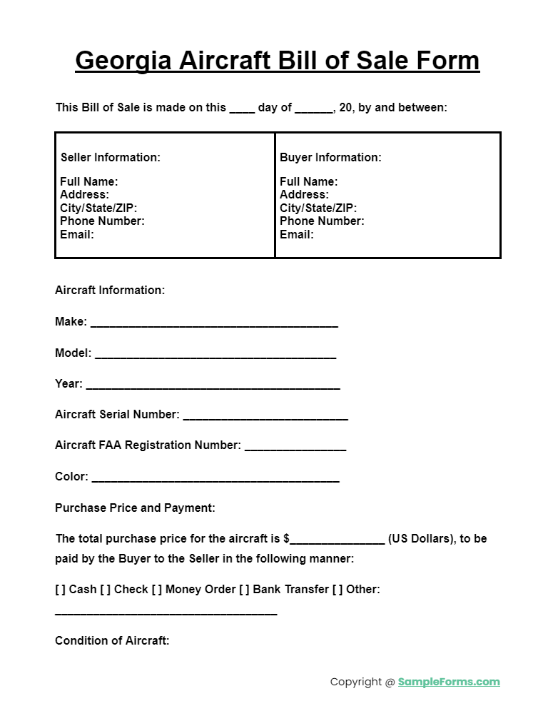 georgia aircraft bill of sale form