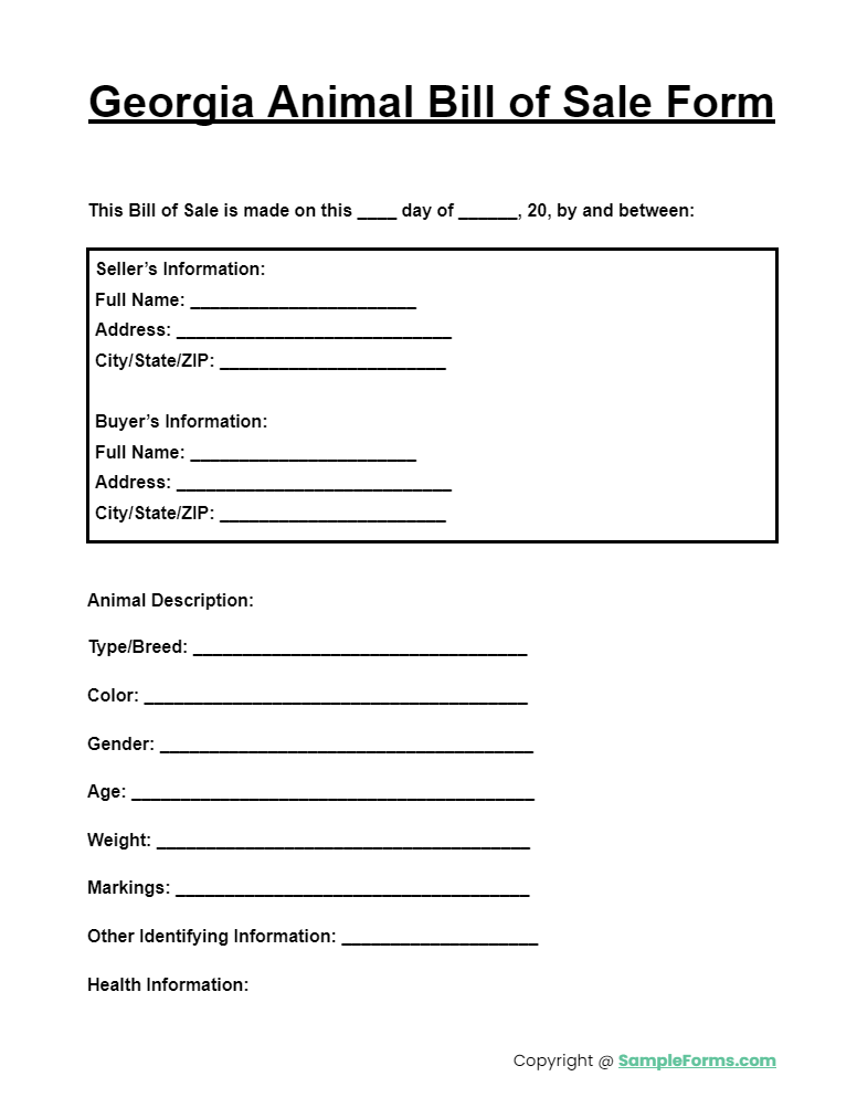 georgia animal bill of sale form