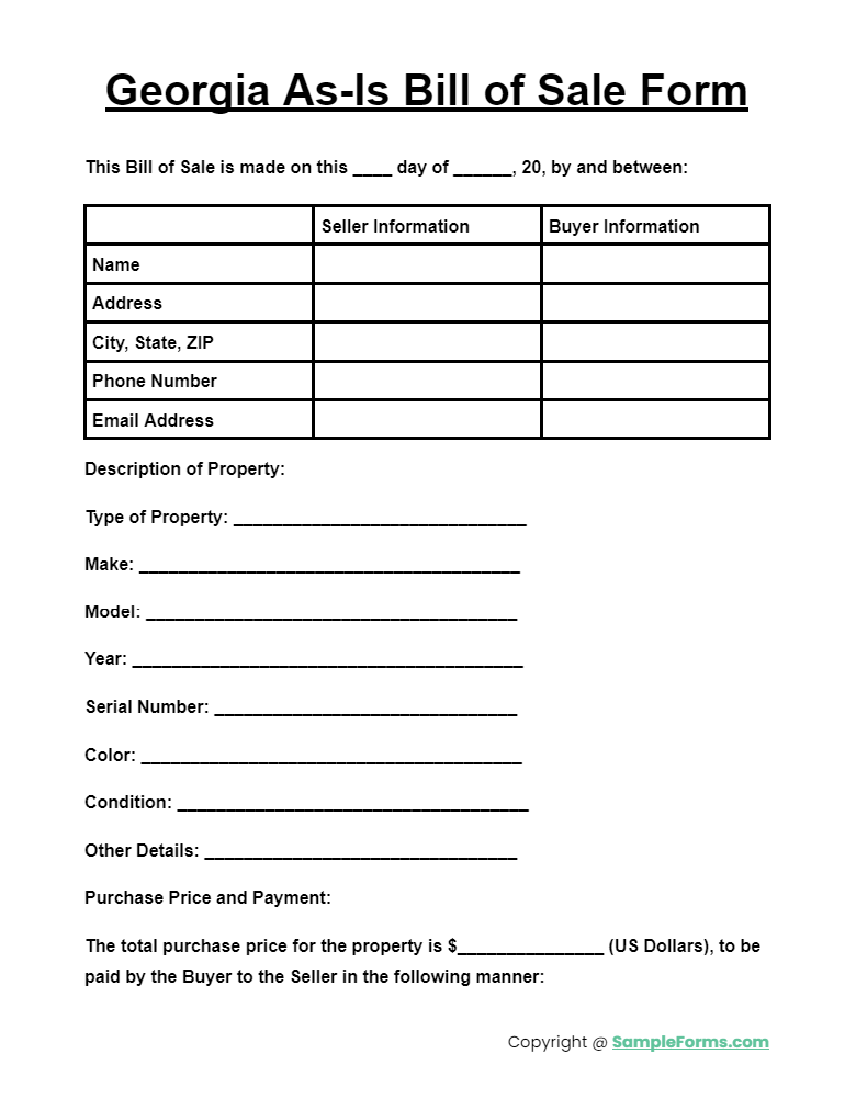 georgia as is bill of sale form