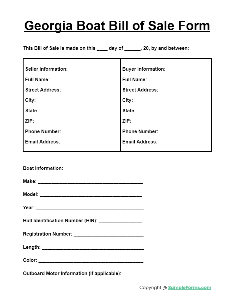 georgia boat bill of sale form