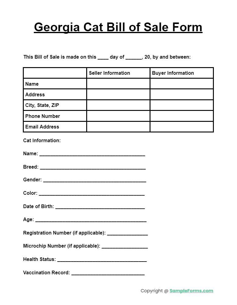 georgia cat bill of sale form