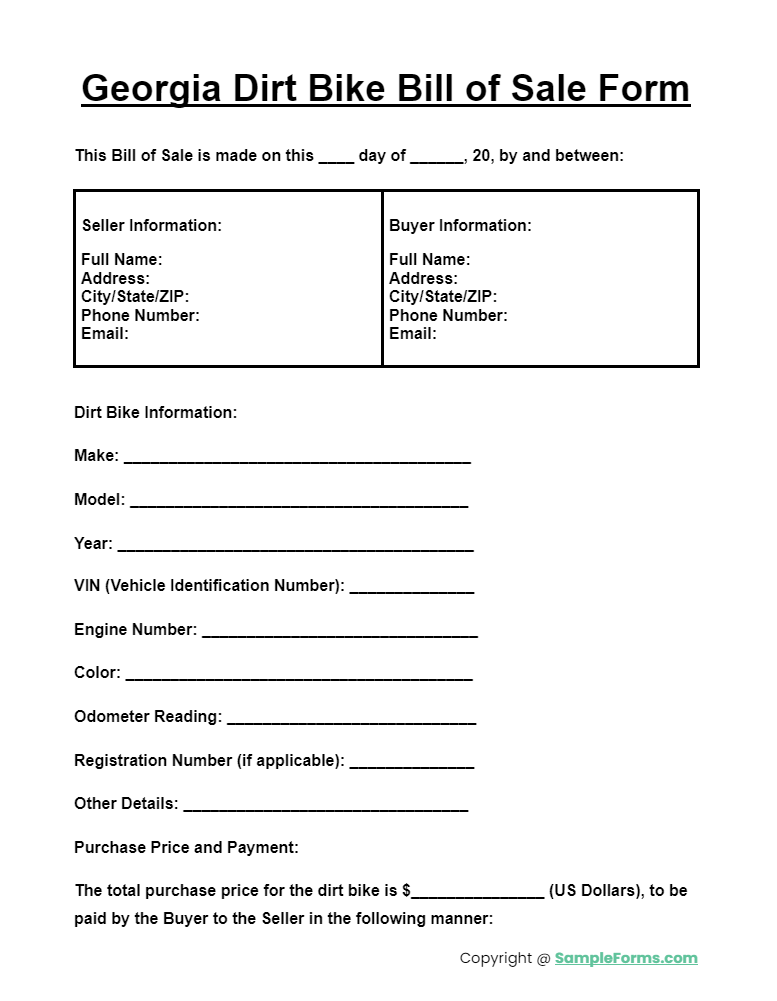 georgia dirt bike bill of sale form