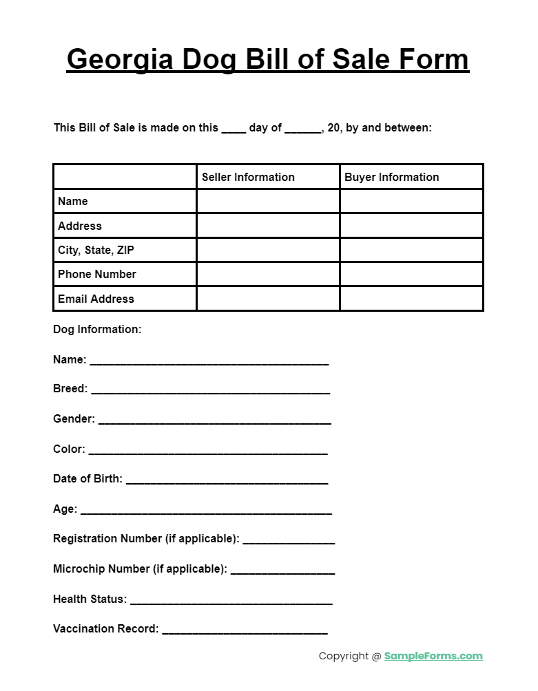 georgia dog bill of sale form