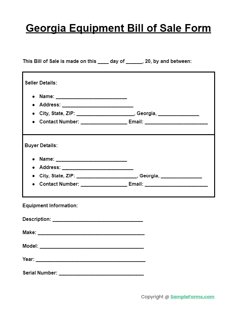 georgia equipment bill of sale form