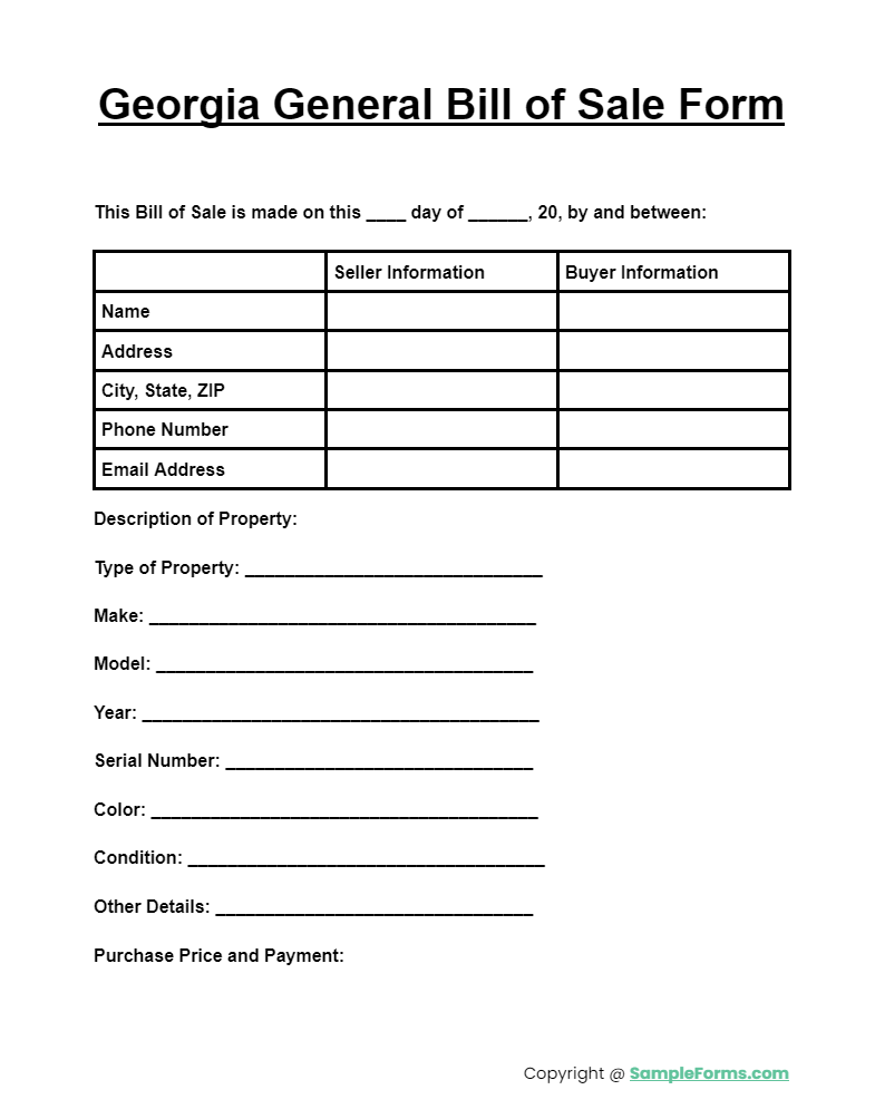 georgia general bill of sale form