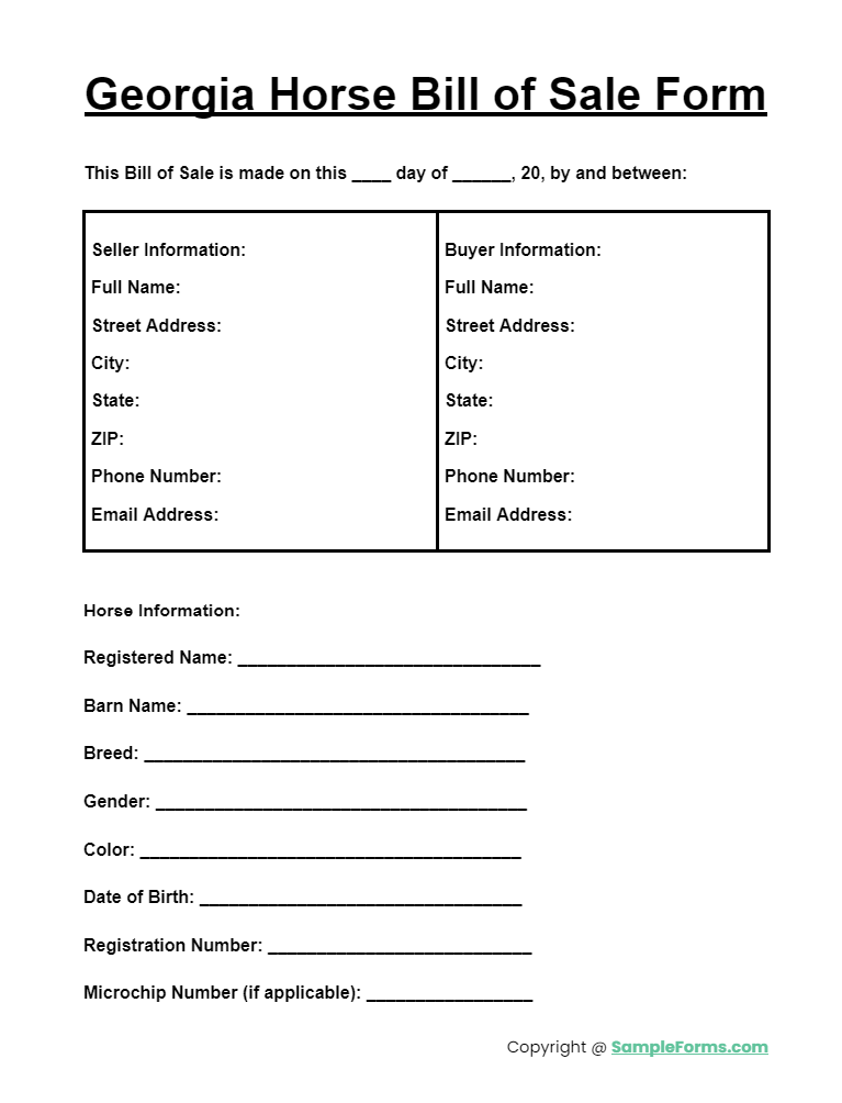 georgia horse bill of sale form