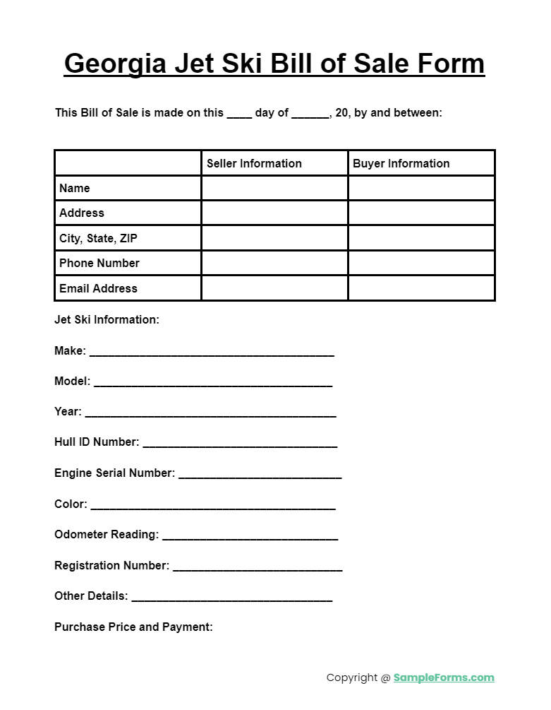 georgia jet ski bill of sale form