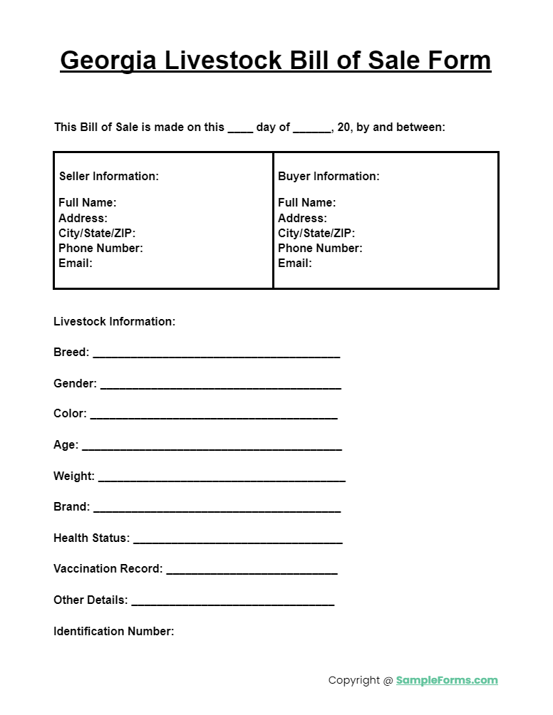 georgia livestock bill of sale form