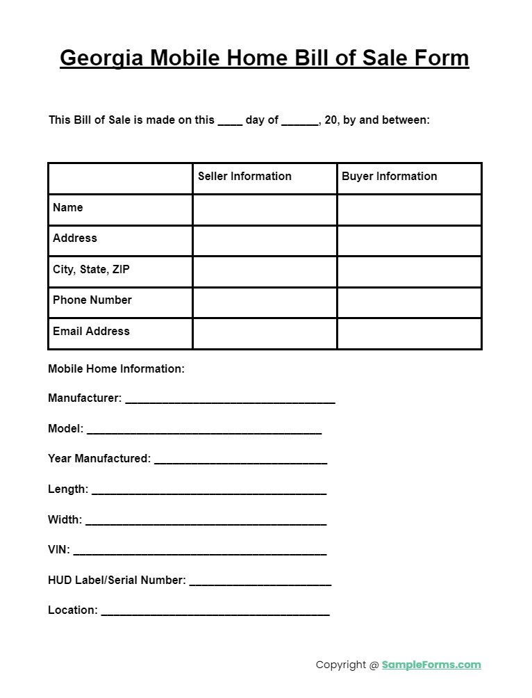 georgia mobile home bill of sale form