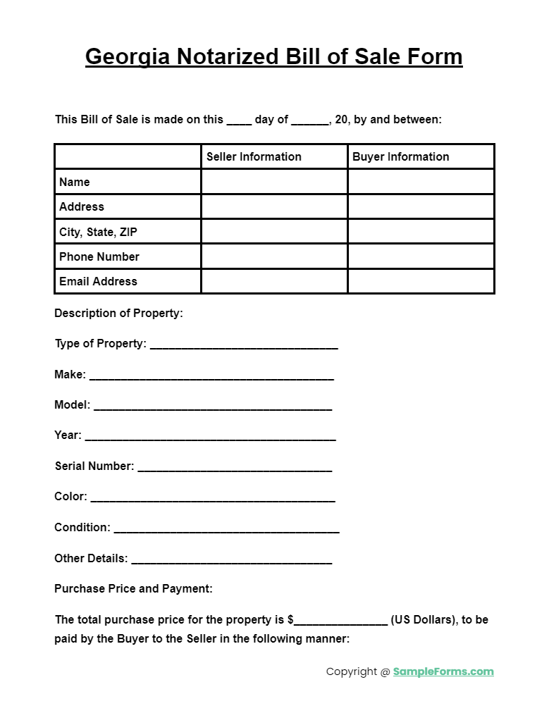 georgia notarized bill of sale form