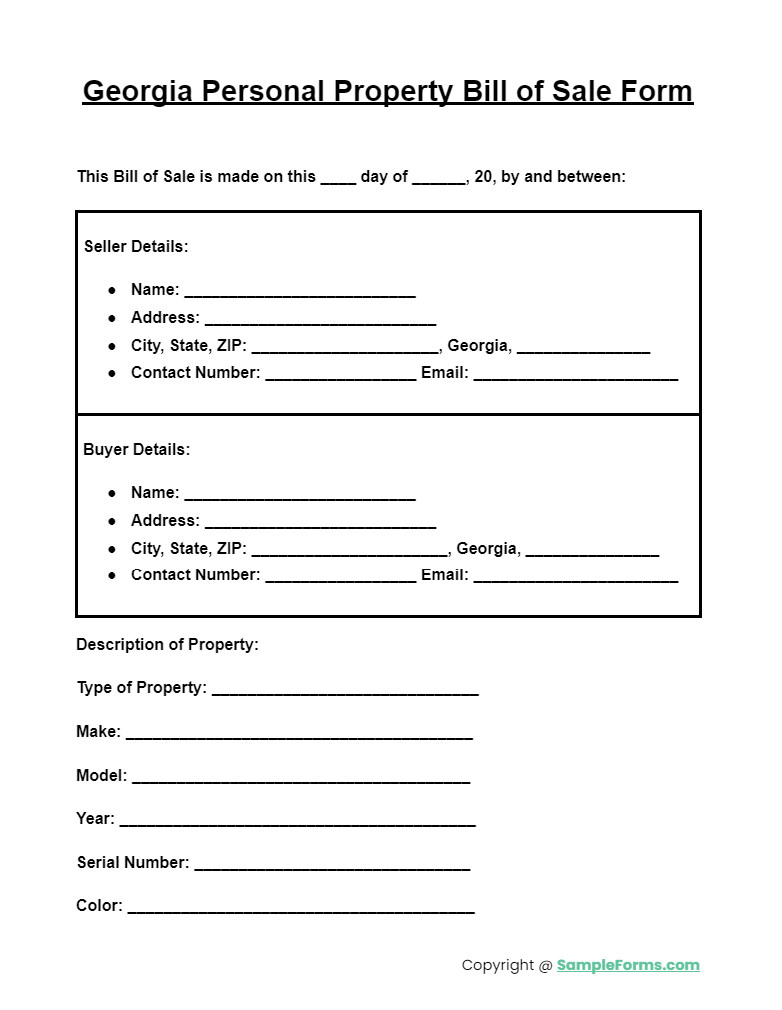 georgia personal property bill of sale form