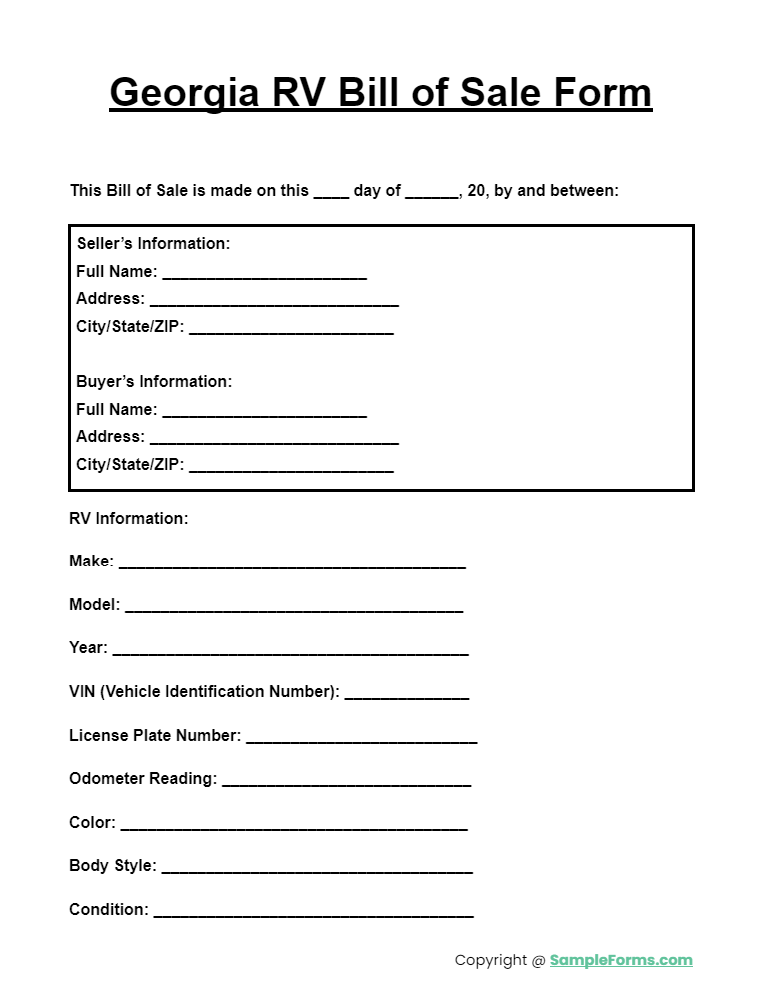 georgia rv bill of sale form