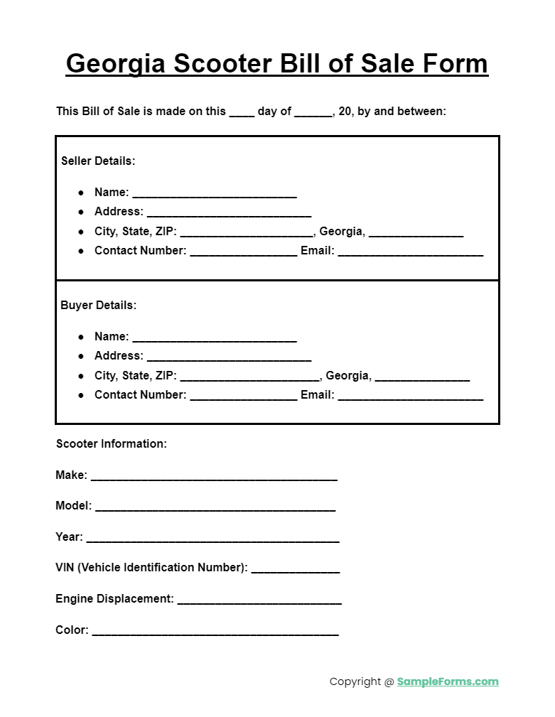 georgia scooter bill of sale form