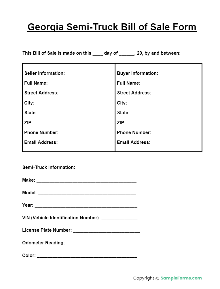 georgia semi truck bill of sale form