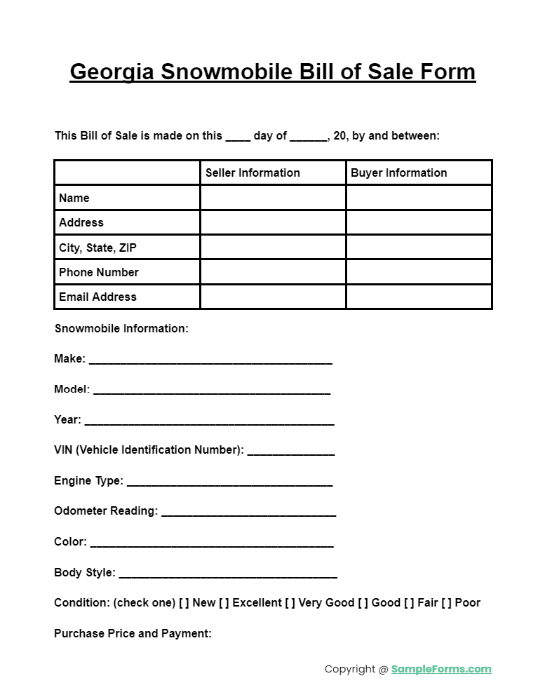 georgia snowmobile bill of sale form