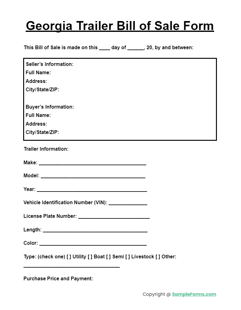 georgia trailer bill of sale form