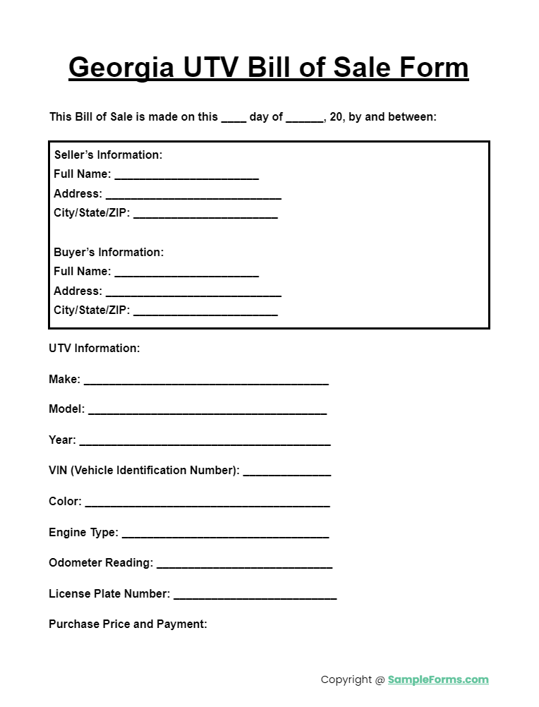 georgia utv bill of sale form