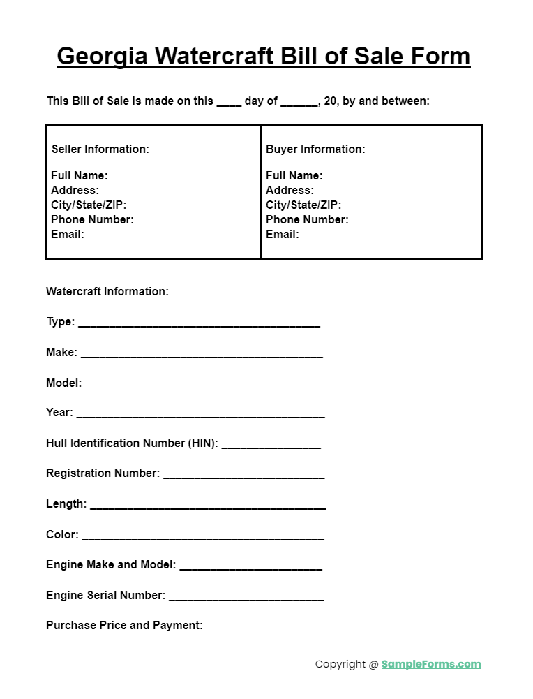 georgia watercraft bill of sale form