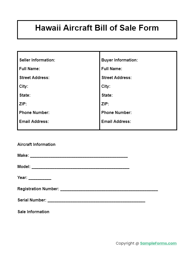 hawaii aircraft bill of sale form